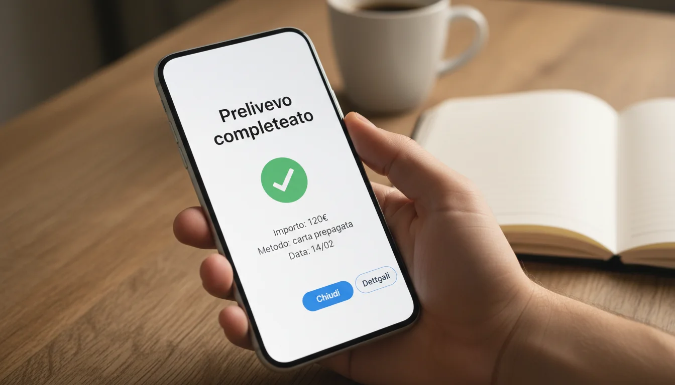 Smartphone che mostra conferma di prelievo vincite