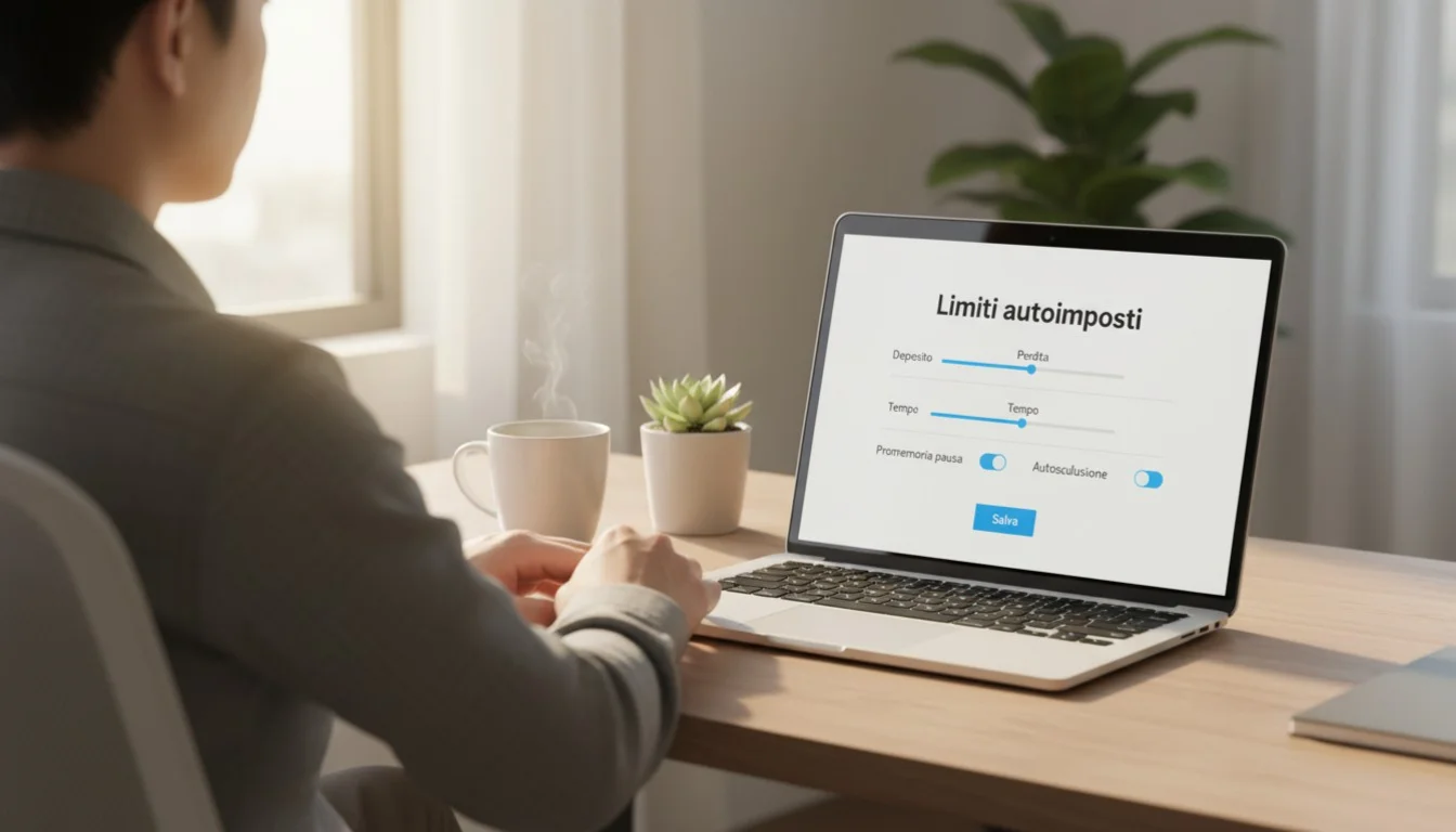 Persona che imposta limiti di gioco su un laptop