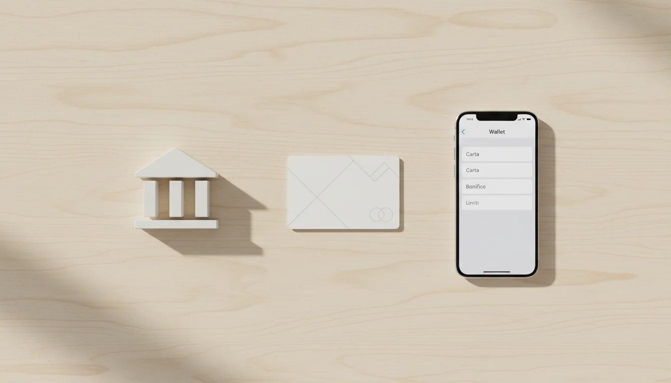 Diversi metodi di pagamento disposti su una scrivania