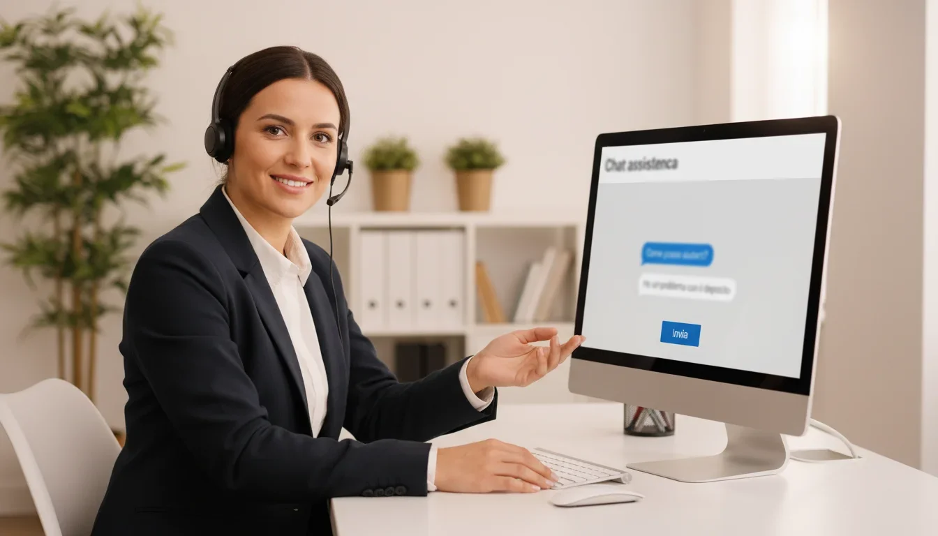 Operatore di assistenza clienti con cuffie al computer