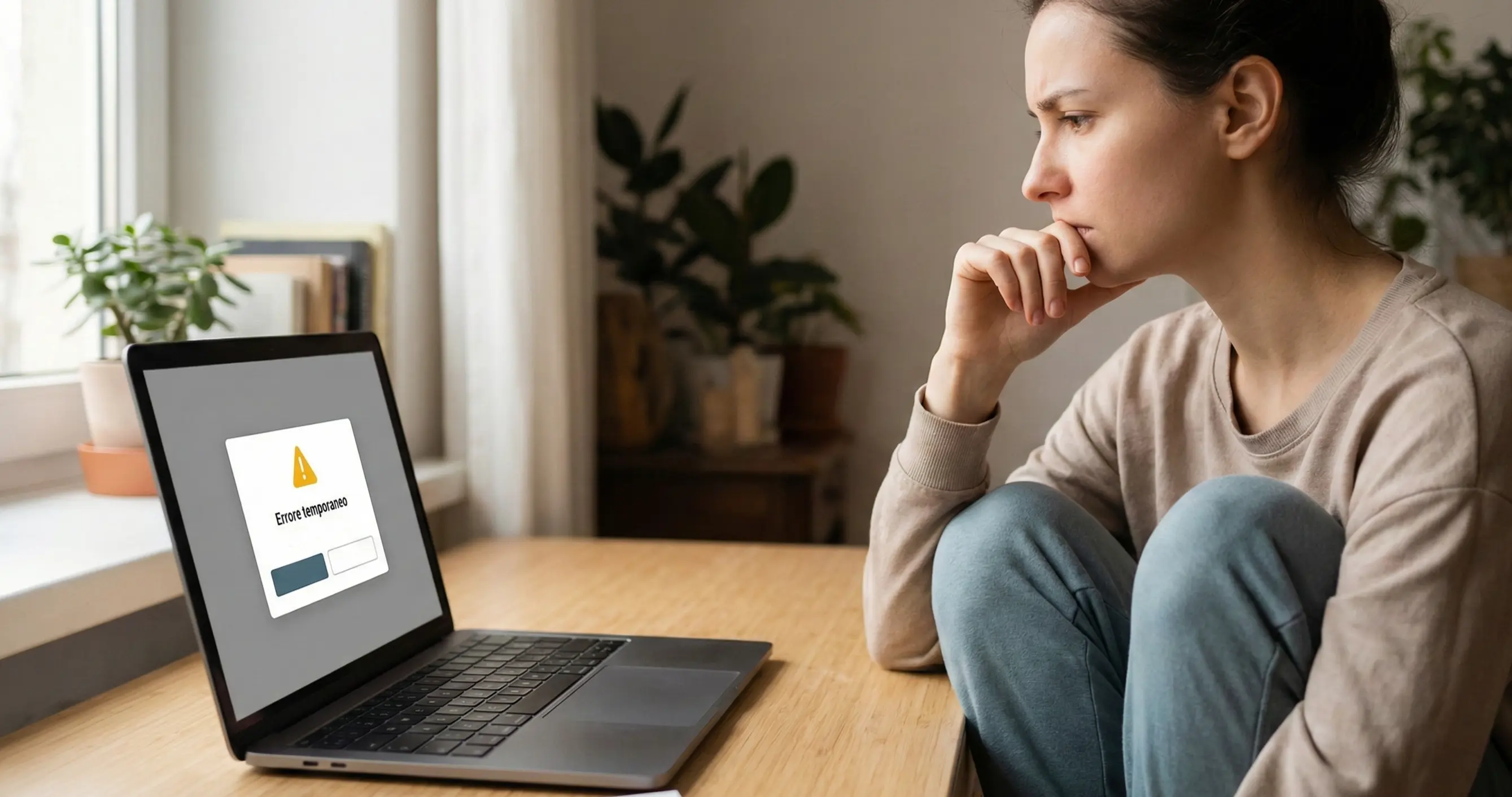 Persona frustrata davanti al computer che risolve un problema di pagamento