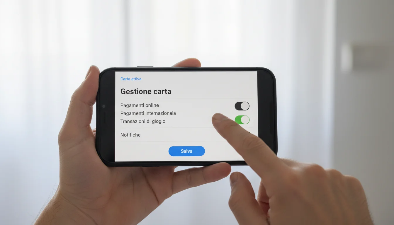 Mano che tiene uno smartphone con app bancaria aperta