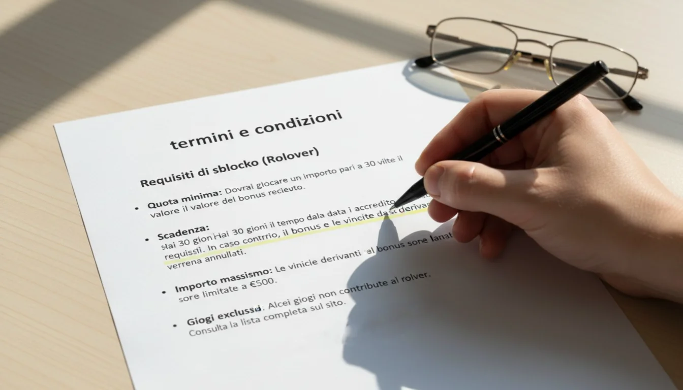 Documento con condizioni e requisiti per bonus scommesse