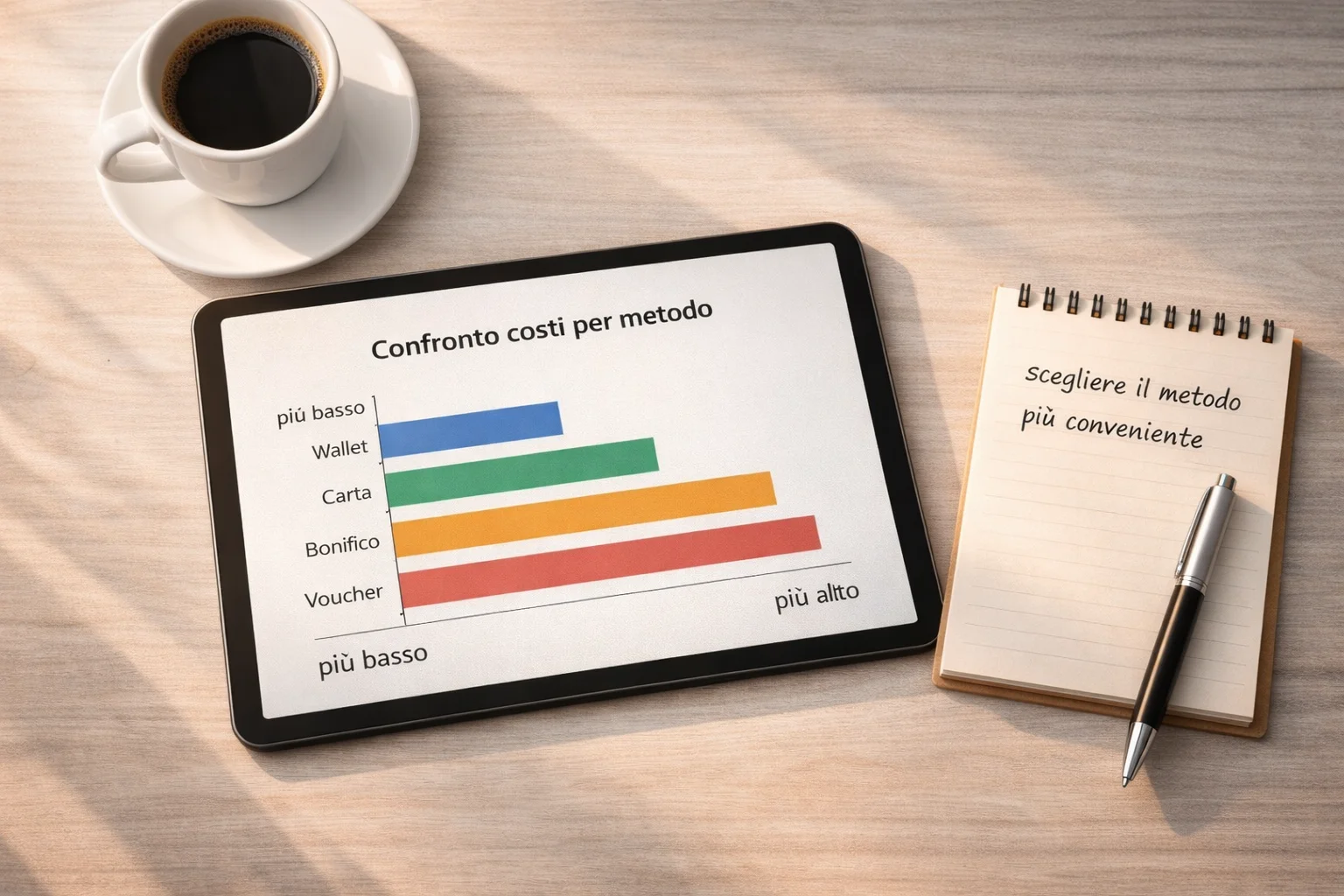 Tabella confronto costi metodi pagamento