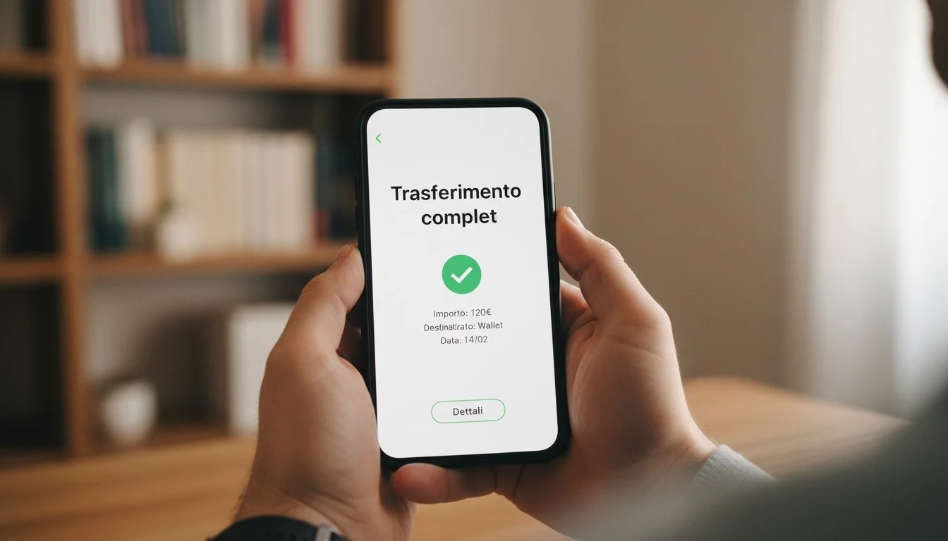 Conferma trasferimento fondi su dispositivo mobile