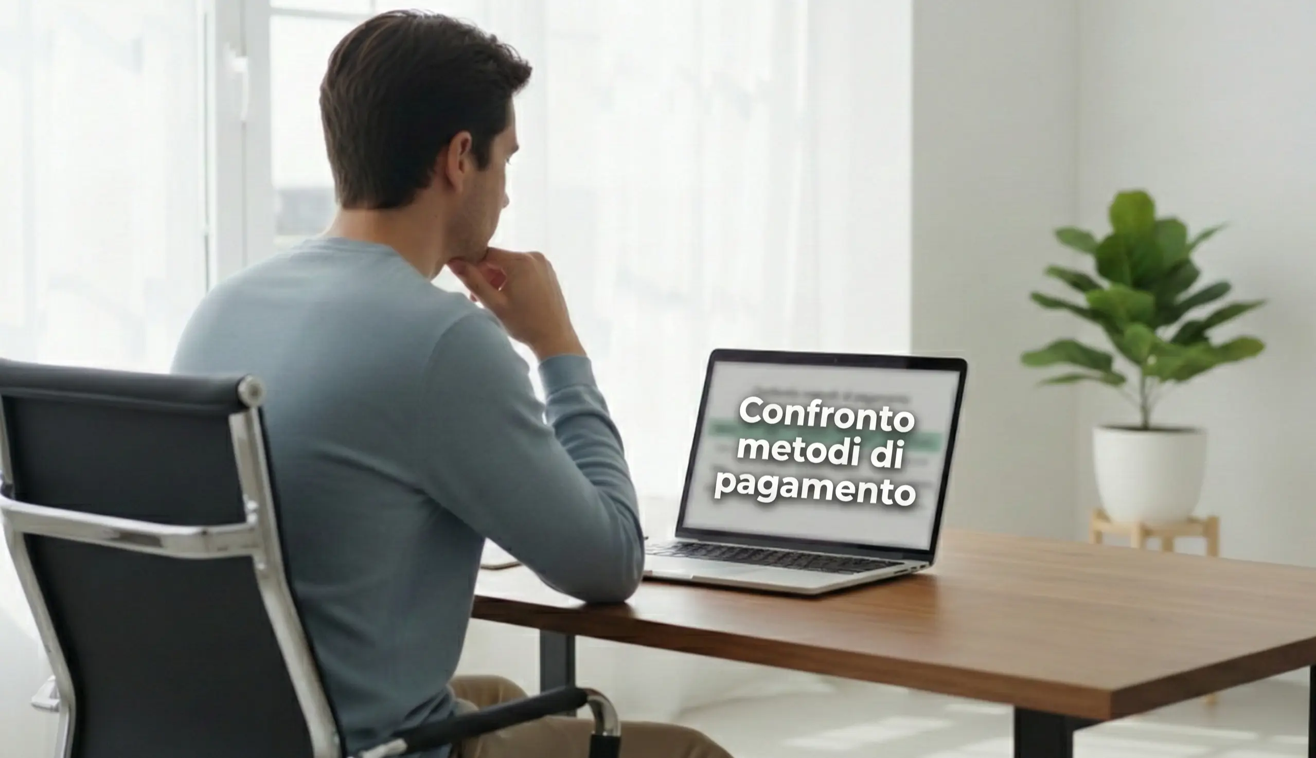 Persona che confronta opzioni di pagamento su computer