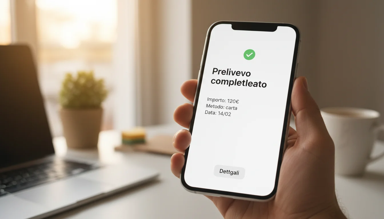 Smartphone con notifica di prelievo completato