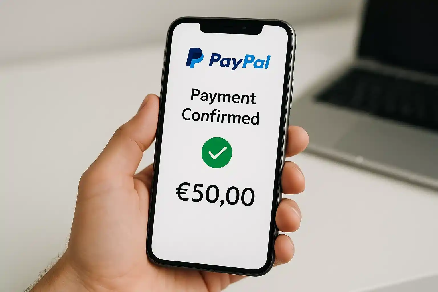 Deposito PayPal su bookmaker: smartphone con app PayPal che mostra conferma pagamento per scommesse in euro