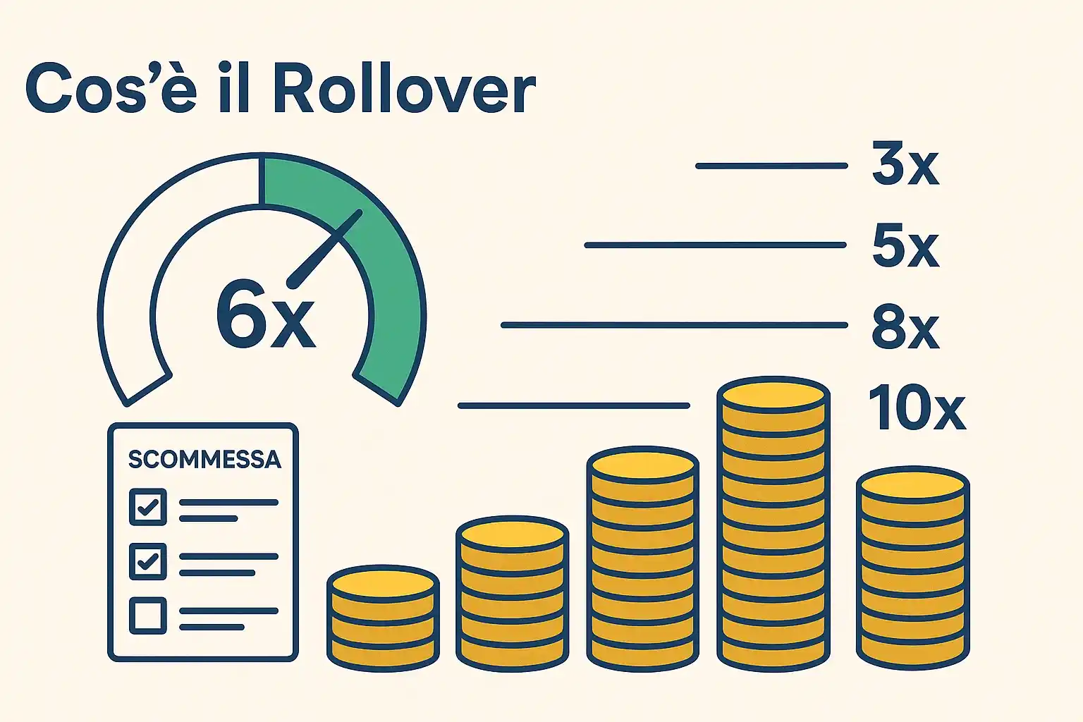 Rollover bonus scommesse: ruota di progresso con moltiplicatore 6x, monete euro e requisiti di sblocco